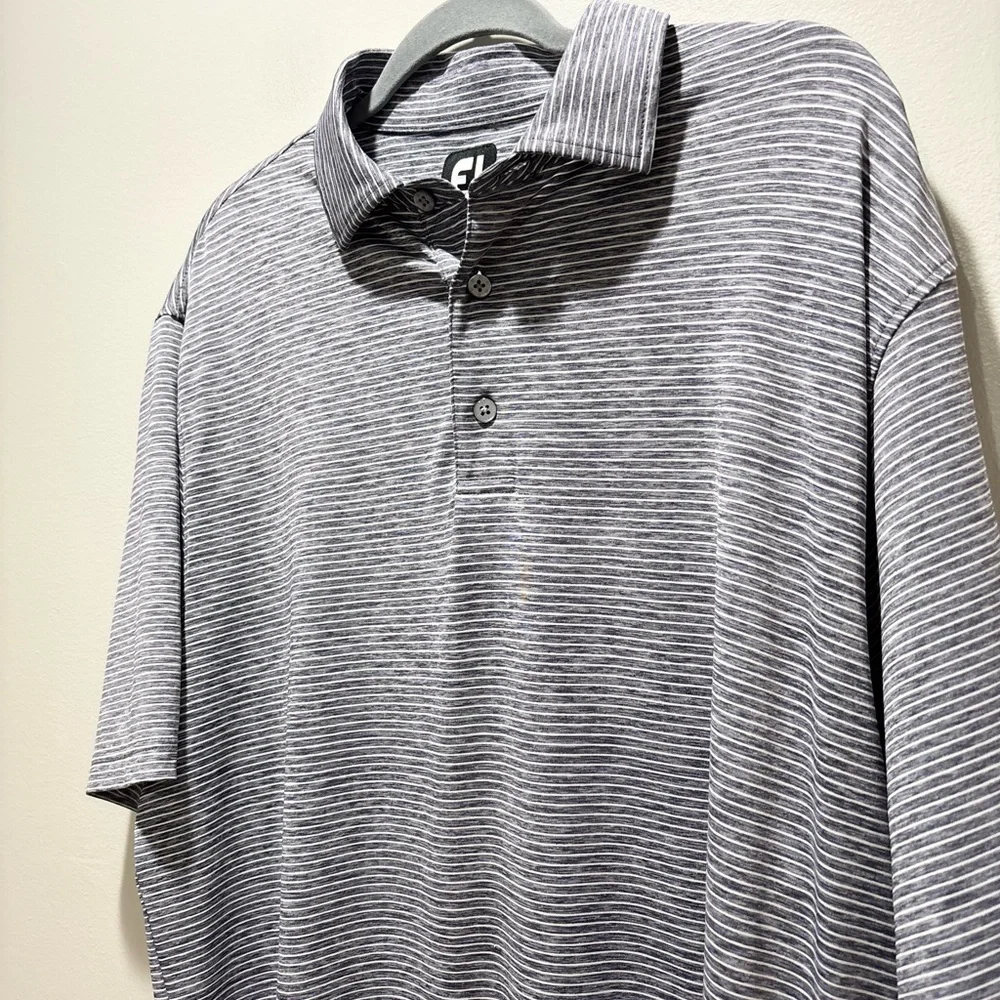 FootJoy Men's Gray/Blue/White Striped Polo Golf Casual Shirt Activewear Size L